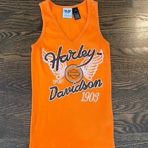 Harley Davidson Sport 1903 tank top orange size M rhinestone jeweled bedazzled
